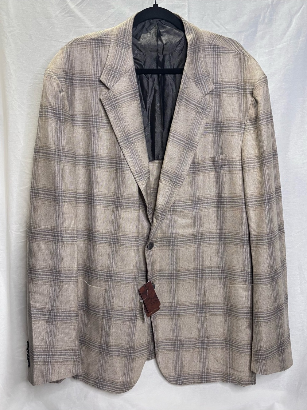 Stefano Ricci Taupe Plaid Cashmere Silk Vicuña Sport Coat Blazer Sz 64 50R